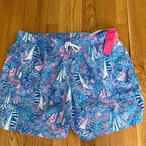 NWT Lilly Pulitzer Mens Swimsuit Trunks Boca Blue Its A Sailabration XL